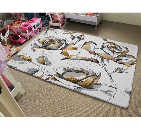 Owatonna Roses Designer Shaggy Yellow/Grey/White Rug