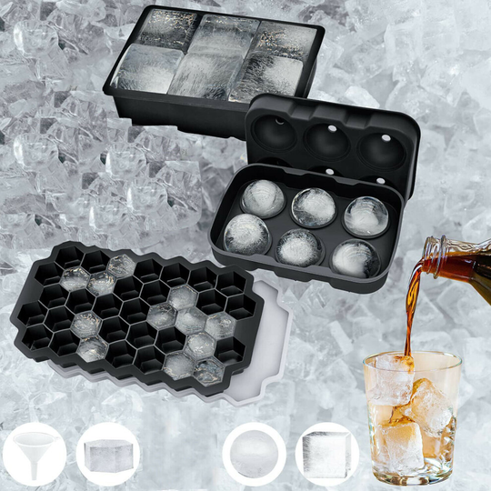 3 Pack Large Silicone Ice Cube Tray Mould, Ice Ball Maker with Lid