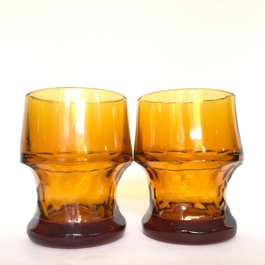 Pair Of Georgian Pattern Vintage 9Oz Amber Cocktail Glasses By Libbey Glass Co