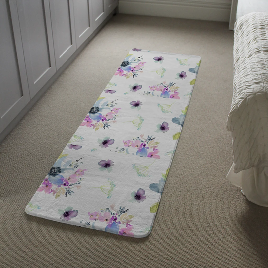 Laplante Watercolour Flowers Designer Shaggy White/Purple Rug