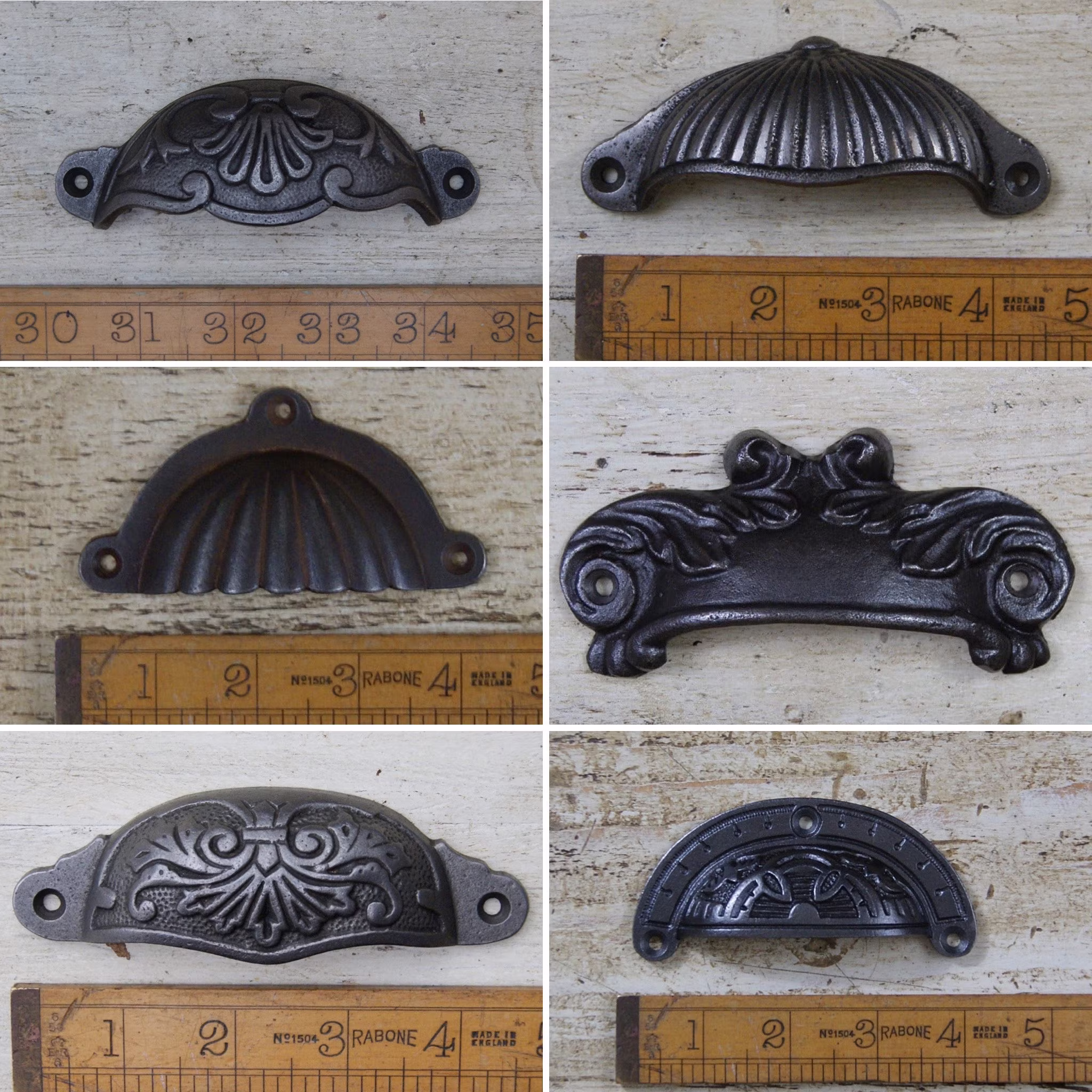 Patterned Cup Handle Cast Iron Pull For Furniture, Cabinets & Doors Rustic Industrial Knob Pack Of 1 Or 10