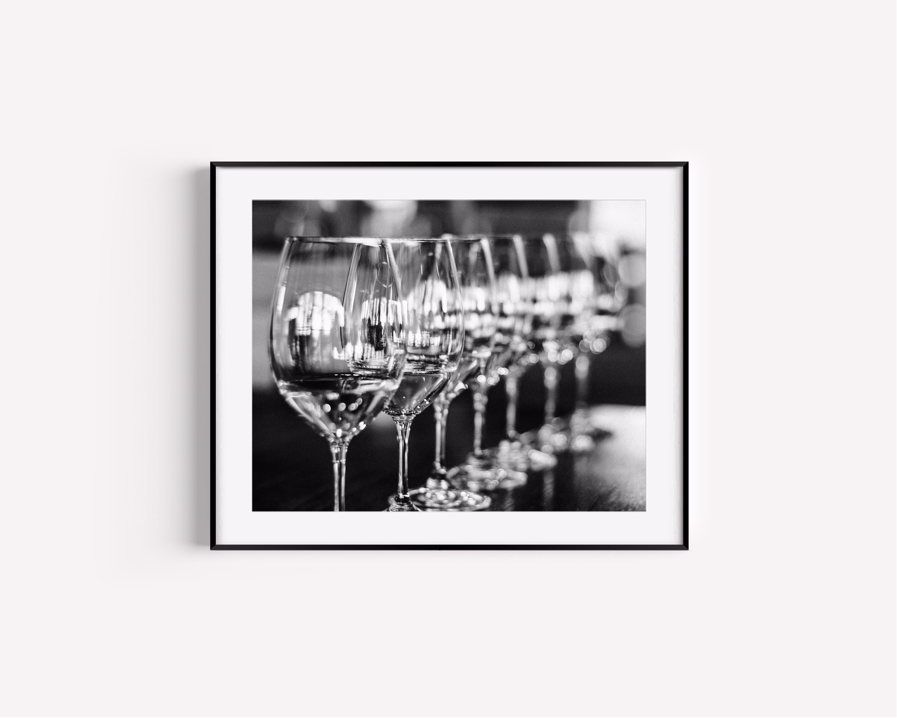 Napa Valley Print, Kitchen Wall Decor, Wine Photography, Black & White Glass Photo, Art, Bar Cart Art