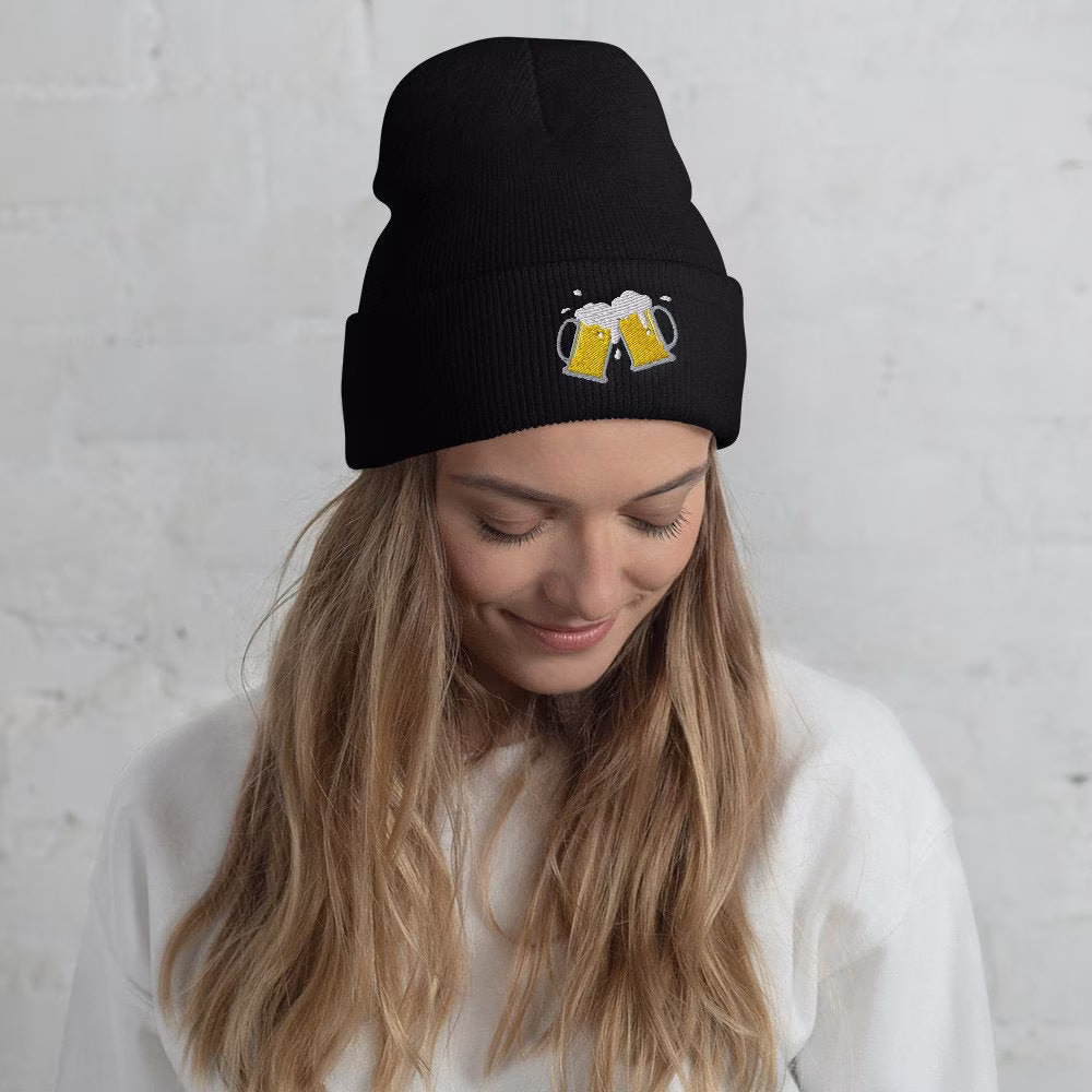 Cuffed Beer Beanie | Embroidered, Mug Beanie, Funny Hat, Glasses, Gift, Lover
