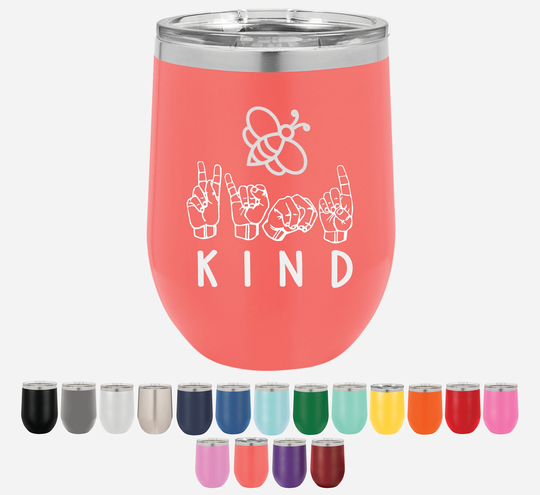 Bee Kind Asl American Sign Language Laser Engraved Tumbler Gift | Stainless Steel Insulated Unbreakable Wine Coffee Cup, Lid, Water Bottle