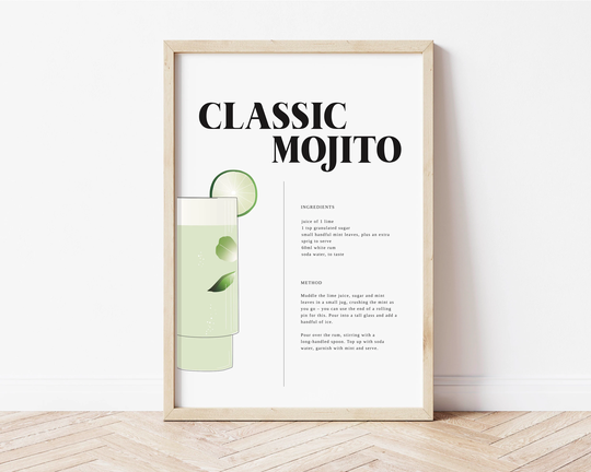 Mojito Print | Cocktails Print, Cocktail Guide, Gift, Lime Art, Drinks Art Recipe Kitchen Card