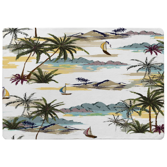 Pellerin Palm Trees Designer Shaggy Green/Blue/Yellow Rug