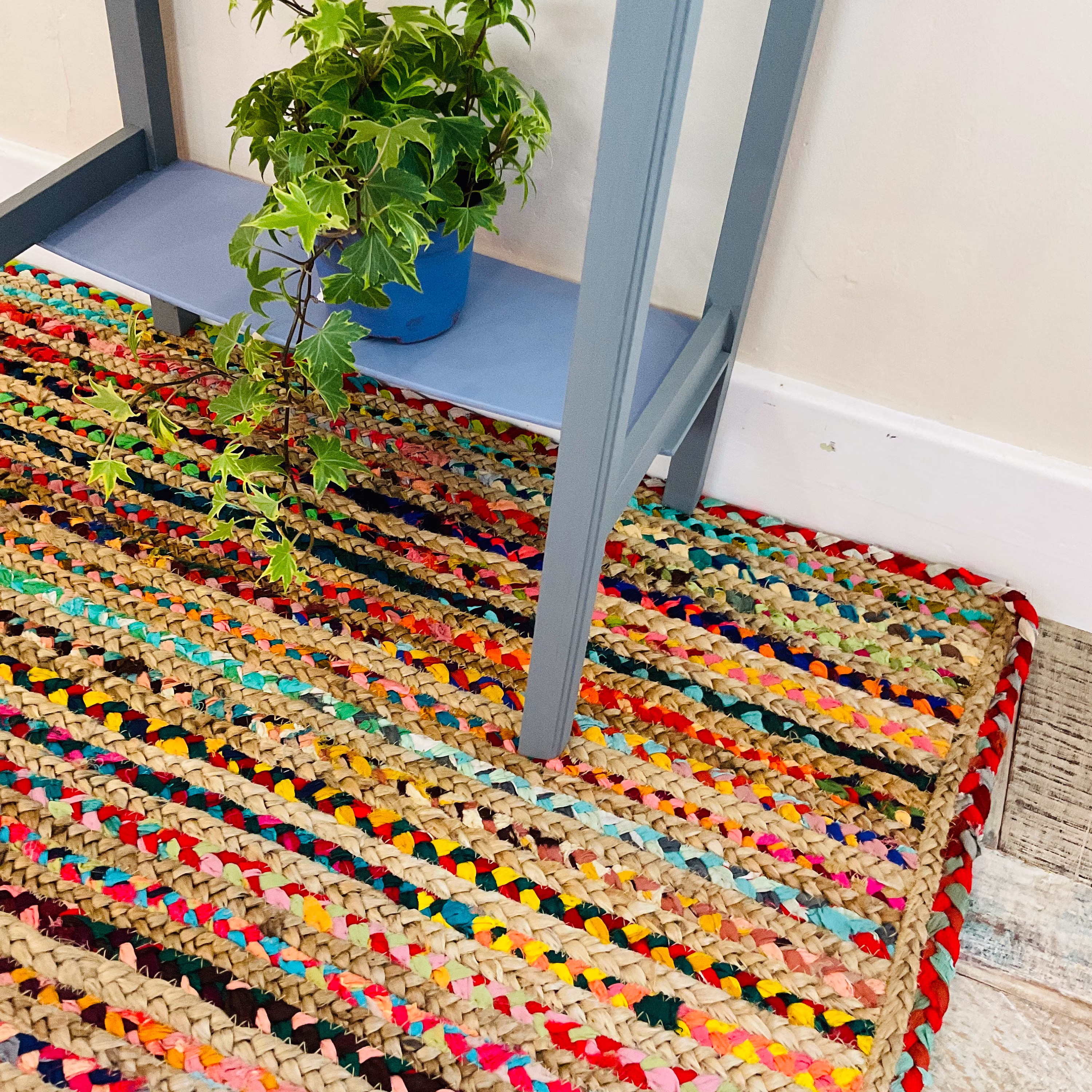 Mishran Braided Area Rug Flat Weave With Natural Jute & Multi Colour Recycled Material - Small Medium Large Runner