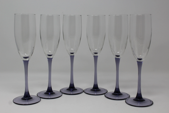 Set Of 6 Unmarked Purple Stem Flutes