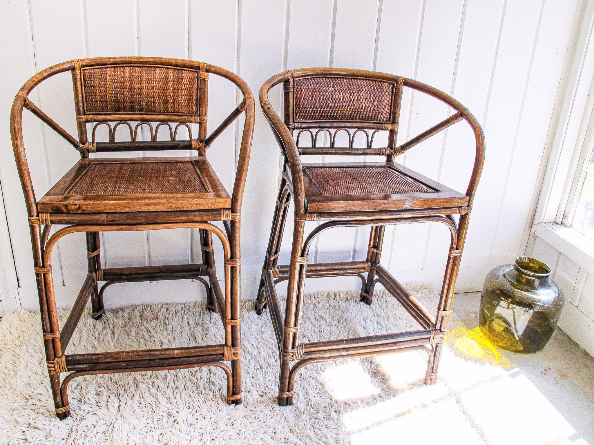 Bamboo & Wicker Barstool Counter Stool Set