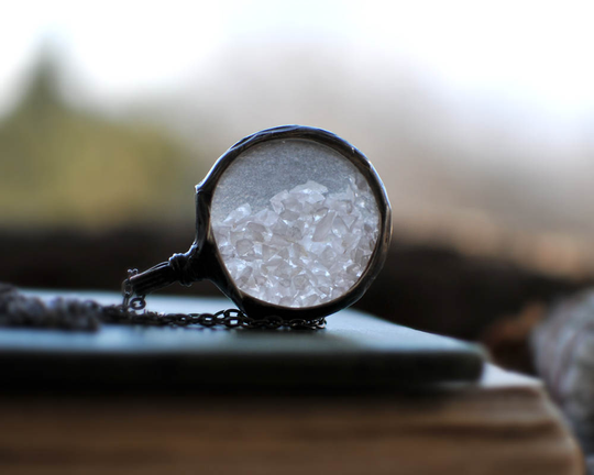 Crystal Quartz, Rose Raw Rough Gems, Smashed Pink Quartz, Floating Necklace, Shake It Locket, Shake Pendant