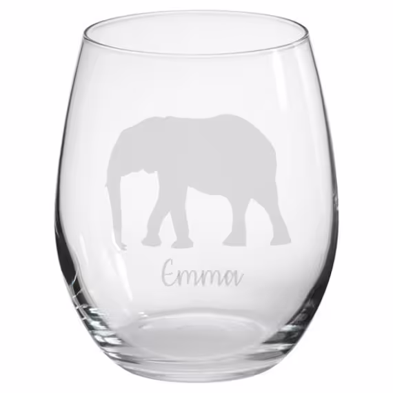 Personalised Elephant Engraved Stemless Glass, Gift, Gifts, Lover, Christmas Gift