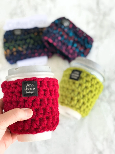 Chunky Yarn Crochet Coffee Cozy, Minimalist Design Cozy With Or Without Shop Label, Blank Cup