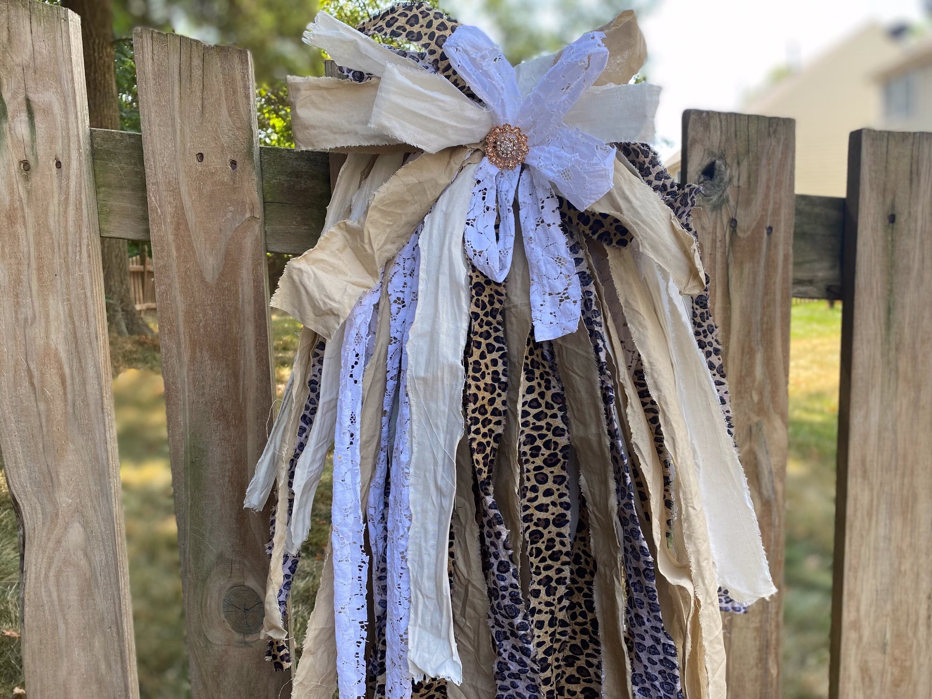Wreath Attachment, Rag Bow, Leopard Print Animal Shabby Chic Cheetah Decoration, Rustic Decor, Farmhouse