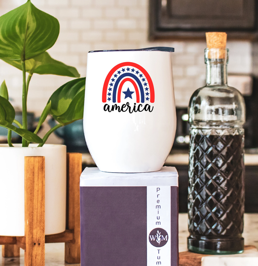 America Wine Tumbler For Women Gift - 4Th Of July Mom Cute Glass With Lid Gifts