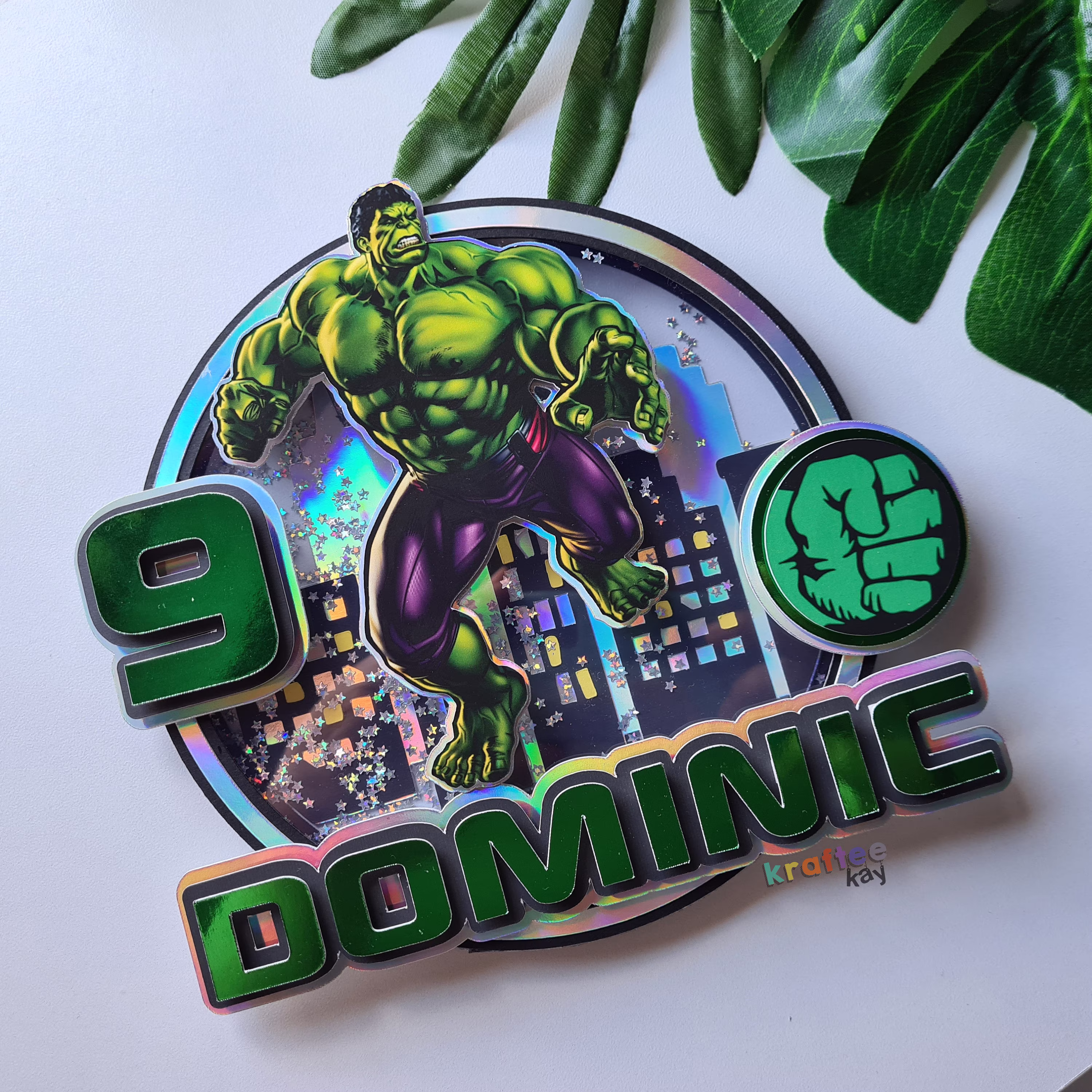 Custom Hulk Cake Topper, Birthday Personalize Age & Name, Avengers Led Light, Light Up Topper