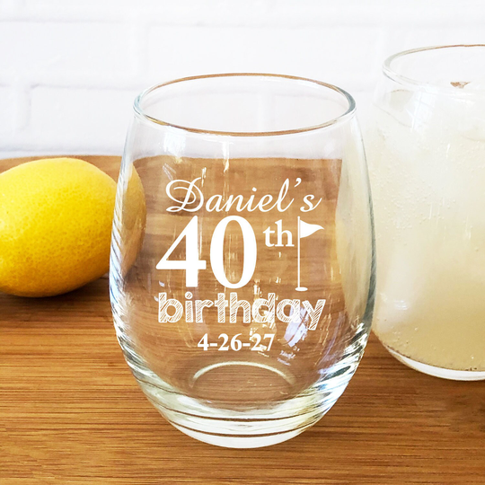 Printed 24 Pieces Birthday Golf Theme Personalized Stemless Wine Glass Favors - 40Th Party {Item#858C-U}