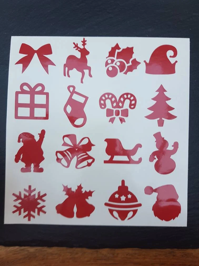 Set Of 16 Christmas Self Adhesive Vinyl Sticker Decals. Envelope Stickers. Xmas Party Invitations. Cards. Gifts