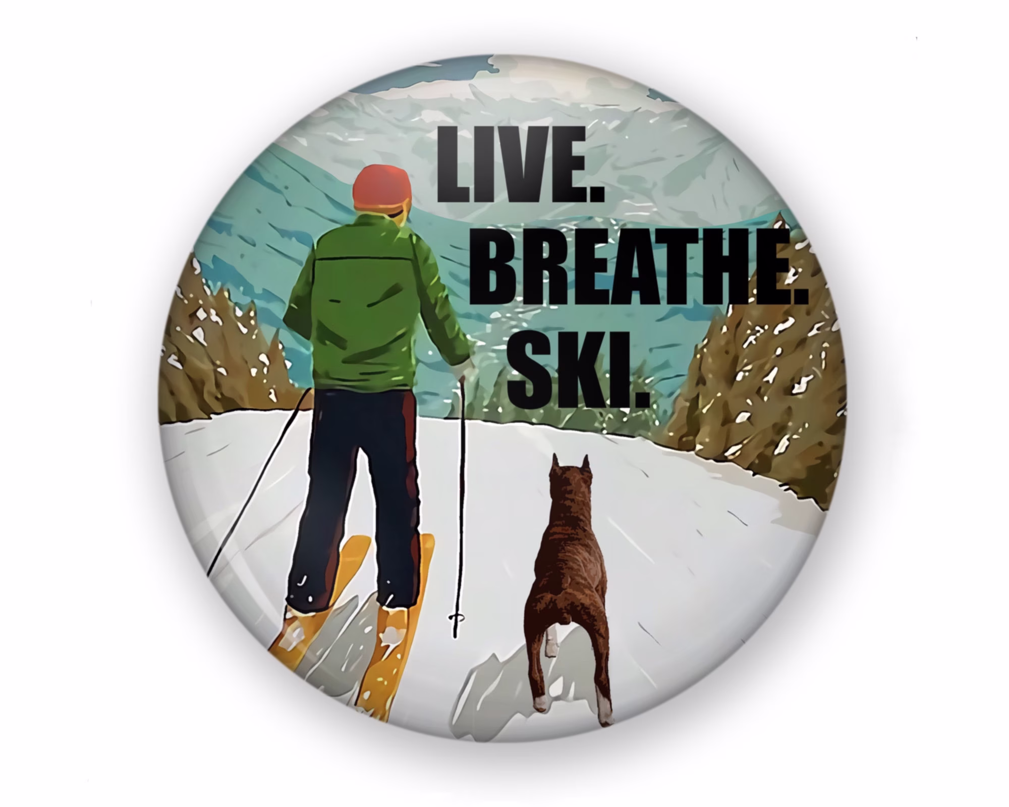 Mountain Skiing Button Or Magnet, Skiers Pin, Button, Fridge Gift For Skier, Snow Ski Pin