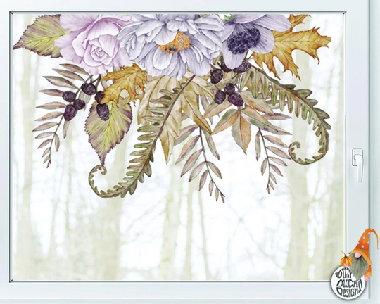 Fall Window Clings - Autumn Leaves Flowers & Lantern Classy Halloween Decal Décor By Dizzy Duck