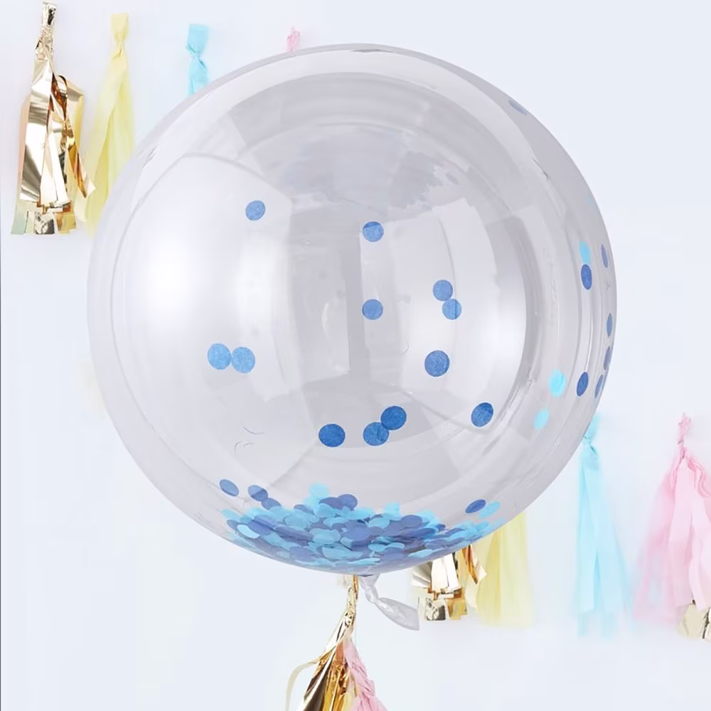 3 Large Blue Confetti Balloons, Orb Baby Shower Decoration, Boys Birthday Party 1st Decor