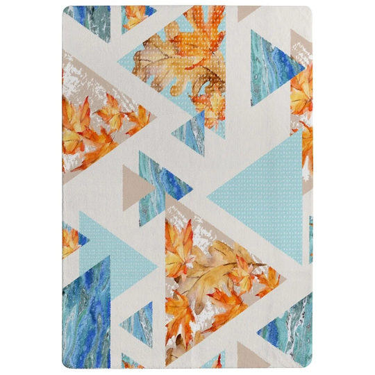 Oshaughnessy Triangles with Maple, Oak Leaves, Marble Designer Shaggy Orange/Blue/Cream Rug