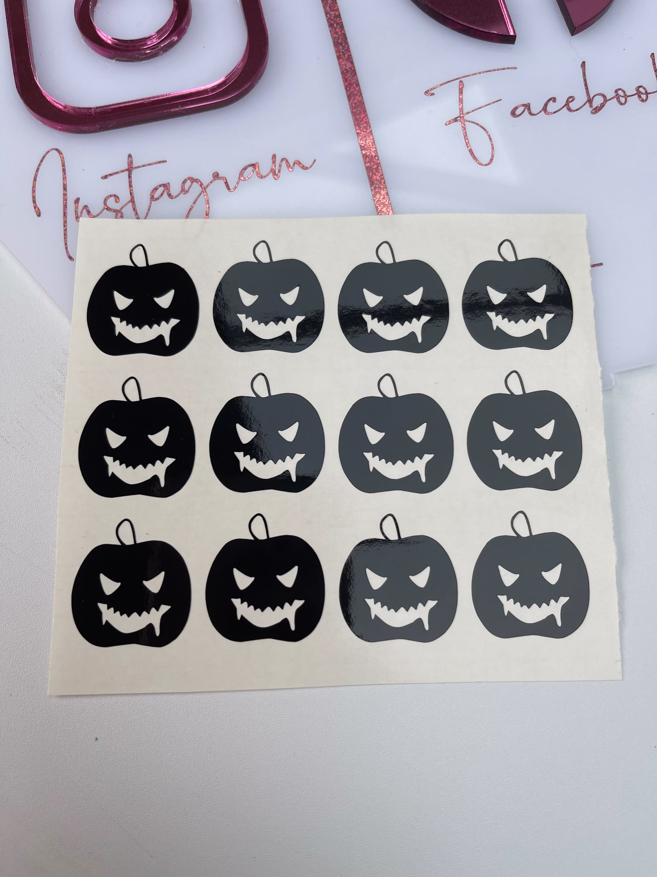 Set Of 12 Scary Pumpkin Autumn Self Adhesive Vinyl Sticker Decals. Halloween, Envelope Stickers. Water Bottle, Tumbler, Glass, Window, Party