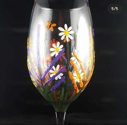 Hand Painted Wildflower Garden Wine Glasses