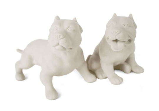 Pit Bull Terrier Handmade Unpainted Ceramics Cruet Set Mini Unglazed | 8cm X 6cm