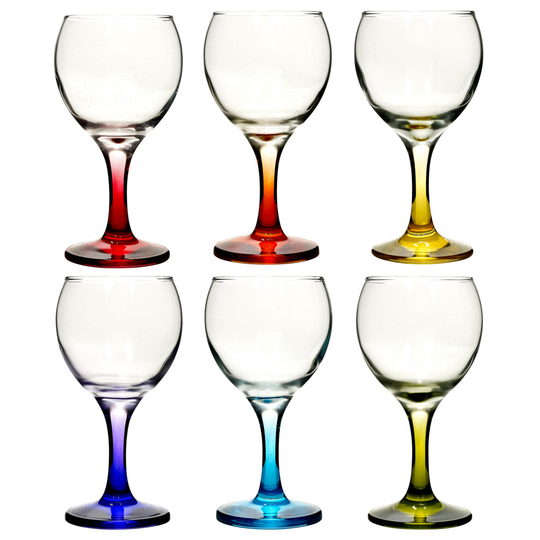 6pc x 210ml Cocktail Coloured Stem Wine Glasses Red White Dinner Party
