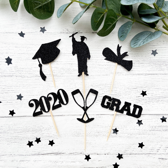 Graduation Glitter Cupcake Toppers - Class Of 2021 Grad Congratulations Cap Scroll