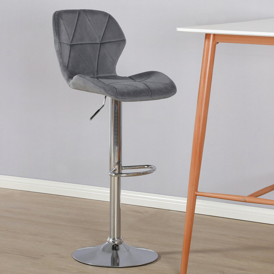 (Velvet Grey) Charles Jacobs Diamond Style Adjustable Breakfast Bar Stool with Footrest