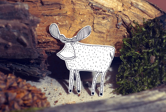 Moose - Pin Or Magnet A Hand Illustrated Cute Animal Plastic Elk Brooch Badge Quirky Deer Stag Gift Reindeer Mum Roe Art
