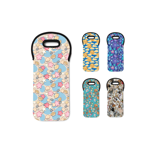 Beach Pattern Insulated Padded Thermal Wine Cooler Bag - Choice Of