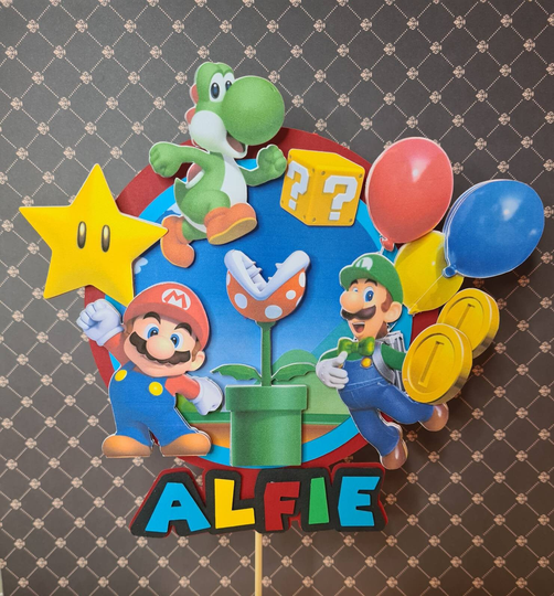 3D Large Mario Themed Cake Topper | Character Shaker Birthday Decor, Decor Effect Keepsake