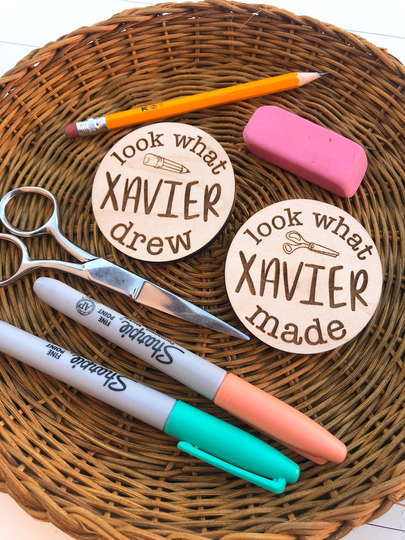 Child's Artwork Magnet, Kids Personalized Name Refrigerator Look What I Drew, Made, Birthday Gift