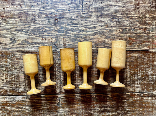 Six Hand Carved Birch Stemmed Glasses, Goblets, Small Wooden Cups, Wine Glass, Unity Collectible Kwanzaa Cups