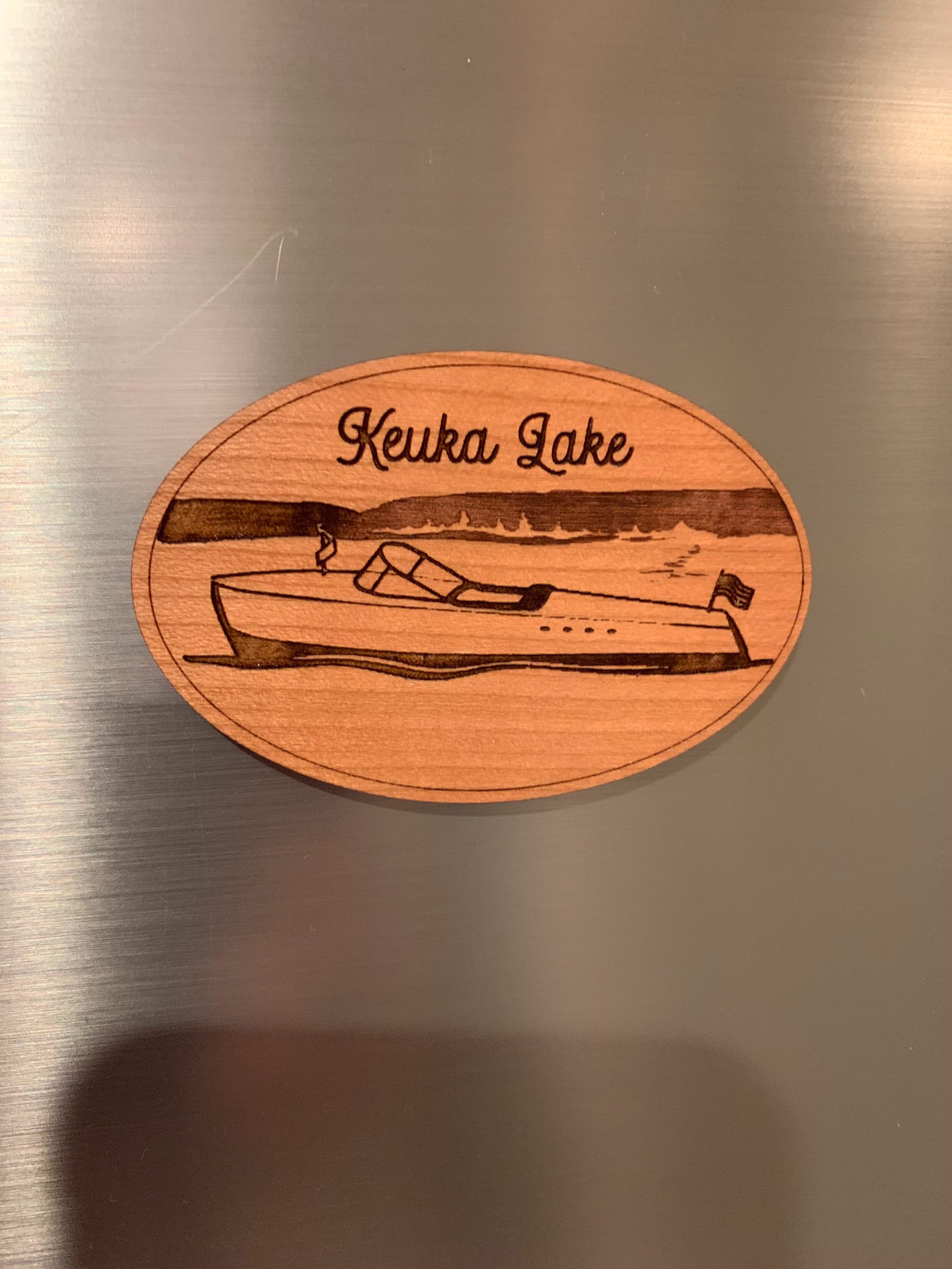 Cherry Wood Keuka Boat Magnet