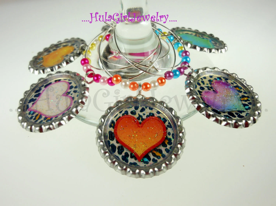 Wine Charms, Hearts With Animal Print, Charm Sets