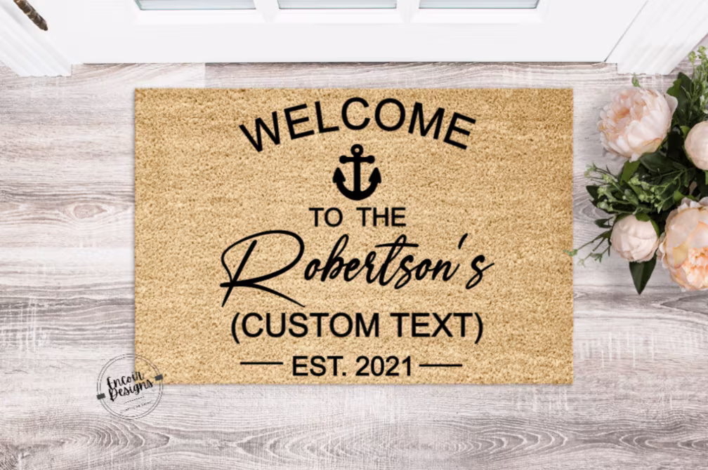 Welcome To Our Beach River Lake House Cottage Custom Name Doormat | Mat Housewarming Gift Closing Seasonal Home Decor