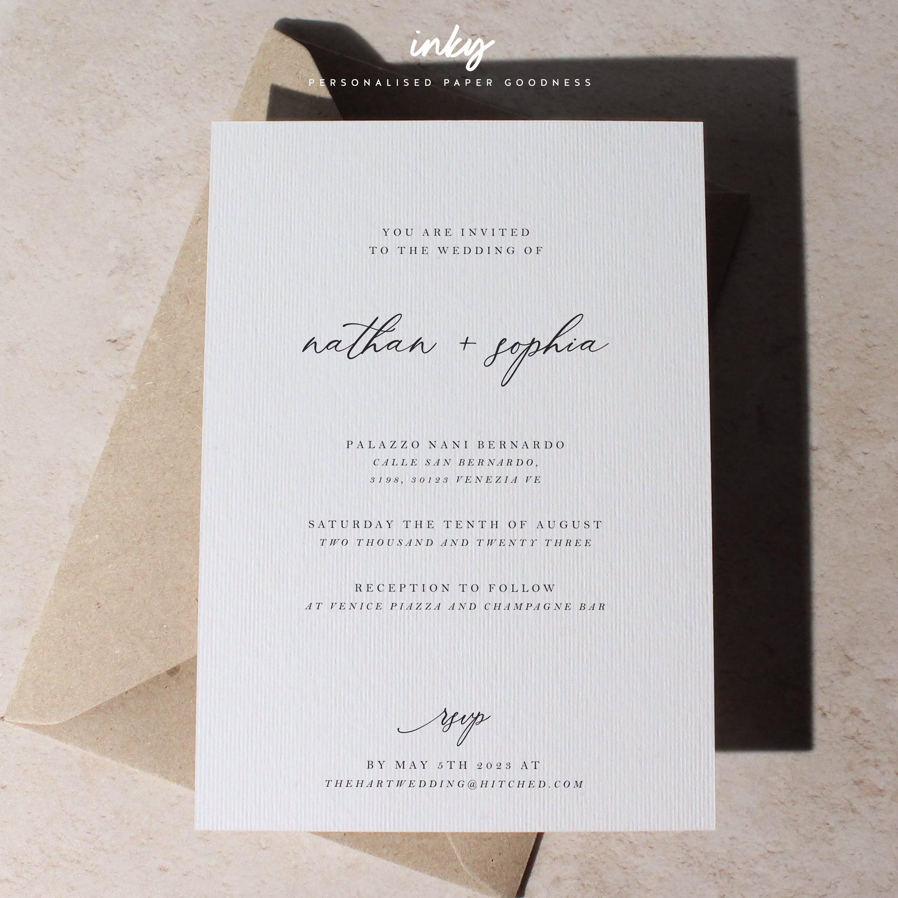 Wedding Invitation Postcard, Simple Invite, Modern Invitations, Postcard Invites, Stylish Invite Stationery, Venice