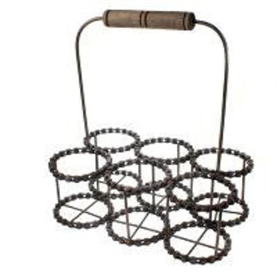 Wine Bottle Holder | 6, Recycled Bike Chain With Handle