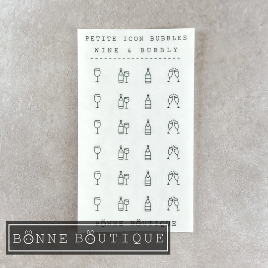 Wine & Bubbly Sampler Petite Icon Bubbles Translucent Clear Matte Stickers