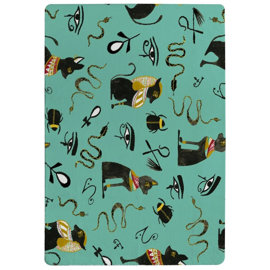Peralez Hand Painting, Ancient Egypt Horus Eye Signs Designer Shaggy Green/Black Rug