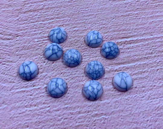 10mm White & Gray Marbled Flat Back Resin Cabochons