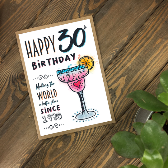 30Th Birthday Card - Personalised Sugar Skull Cocktail & Gift Upgrade Add A Treat