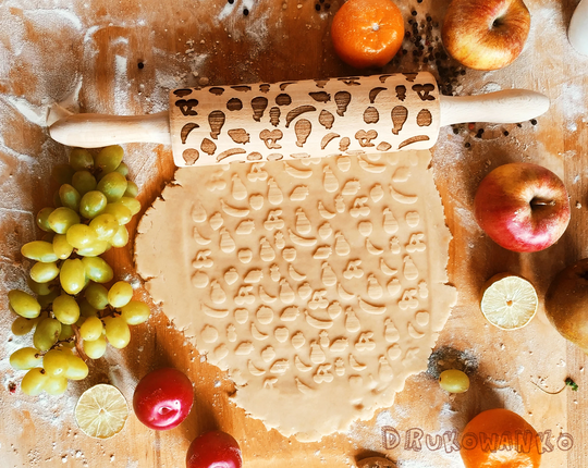 Fruit Spring Summer Juice Rolling Pin Embossed, Cookies, Cookie, Roller, Laser Engraved, Gift, Christmas, Fondant, Dought, Biscuit, Pastry