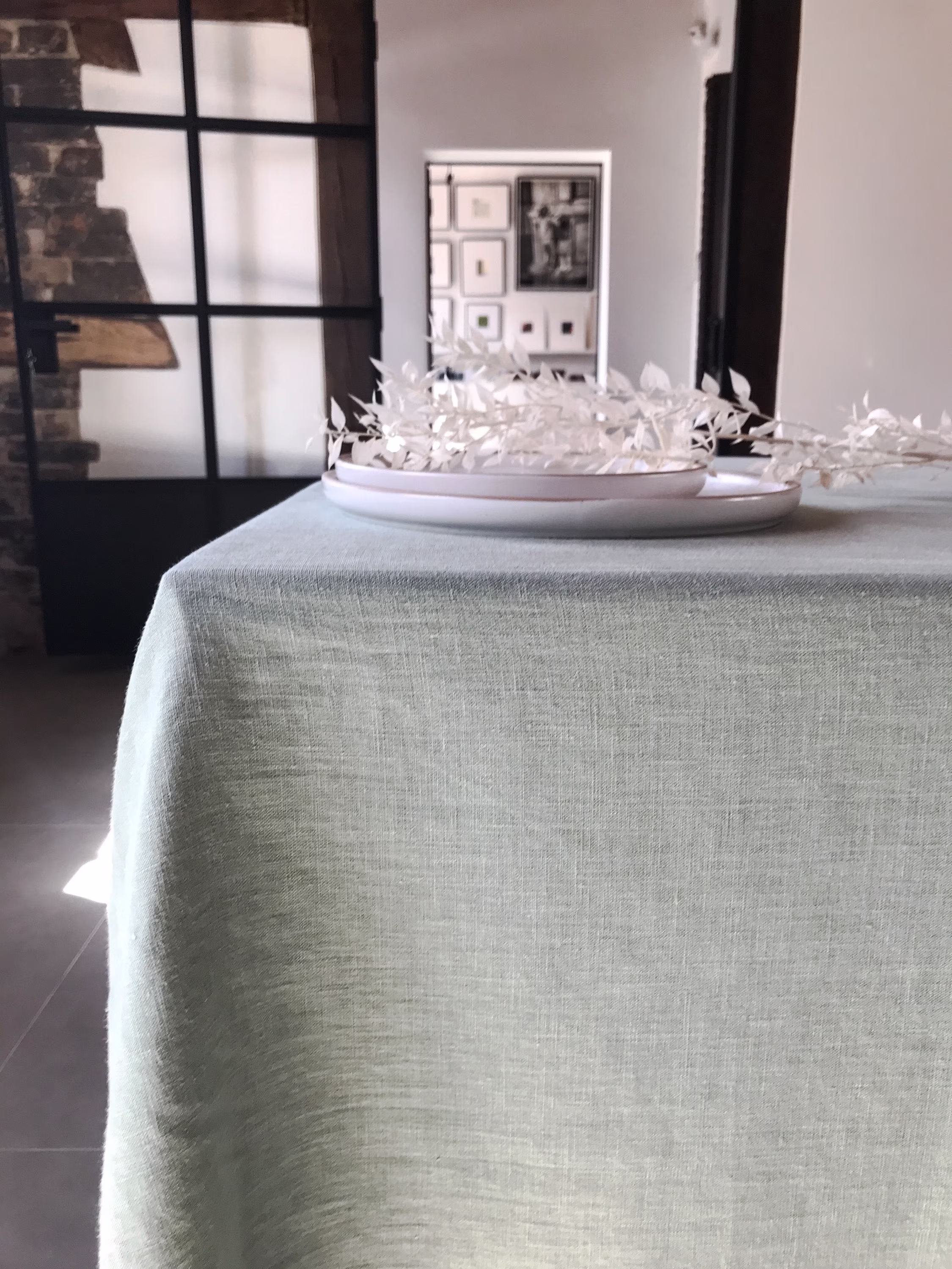stonewashed Linen Tablecloth in Dusty Mint/Softened Tablecloth/Washed Dinner Tablecloth Light Sage /Free Shipping