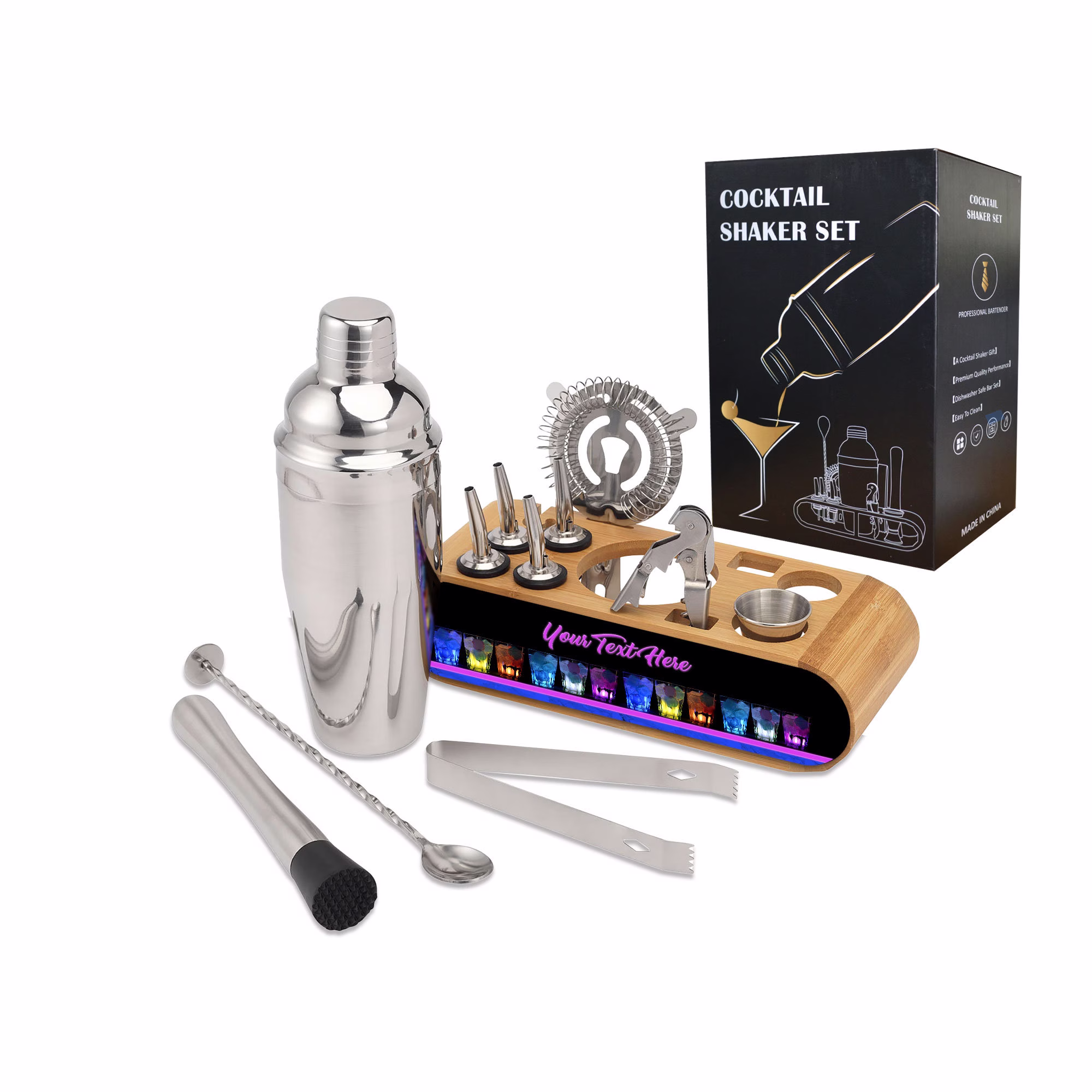 Personalised Cocktail Kit, Set For Making -Stainless Steel Shaker Professional Bar Tender Kit -Cocktail Mixing Gift Her Him