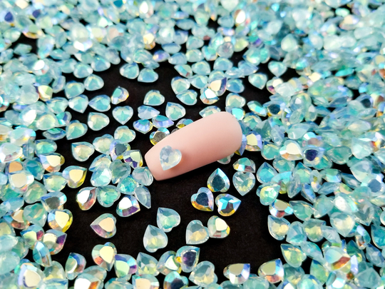 5x2.5mm Iridescent Ab Blue Heart Pointed Back Resin Cabochon, Gem Shaker Mold Embellishment Bits, Kawaii Nail Gems, Rhinestone