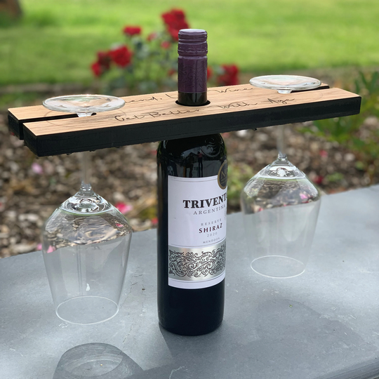 Personalised Wood Oak Wine Butler, Engraved Glass & Bottle Holder, Gift, Display Centrepiece, Wedding Birthday Gift